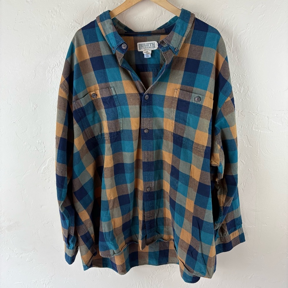 Duluth Trading Company Blue and Tan Checkered Flannel Shirt Mens size 4XL
